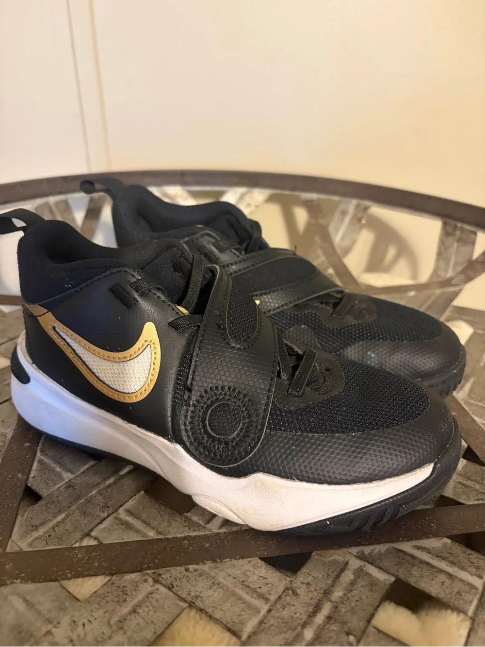 Nike Kids Black and Gold Velcro Athletic Sneakers
